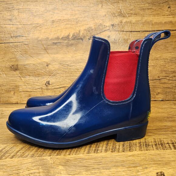 Lauren Ralph Lauren Navy Red Waterproof Rubber Water bootie Rainboot sz 6 - Picture 1 of 10